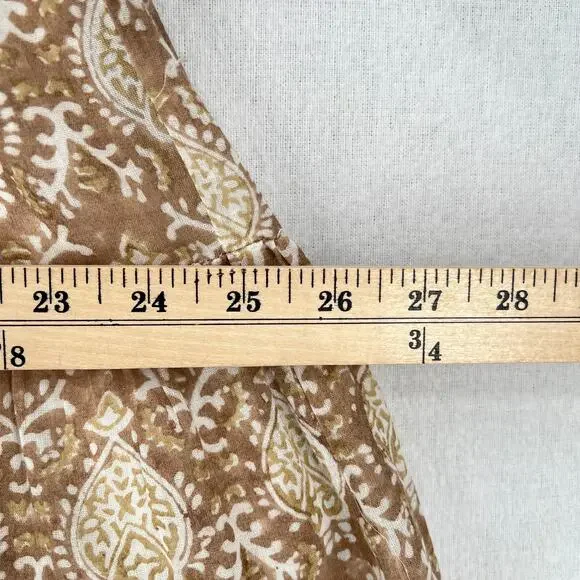 DAUGHTERS OF INDIA Jasmine Midi Dress Women Small White Brown Block Print Cotton - Picture 15 of 16